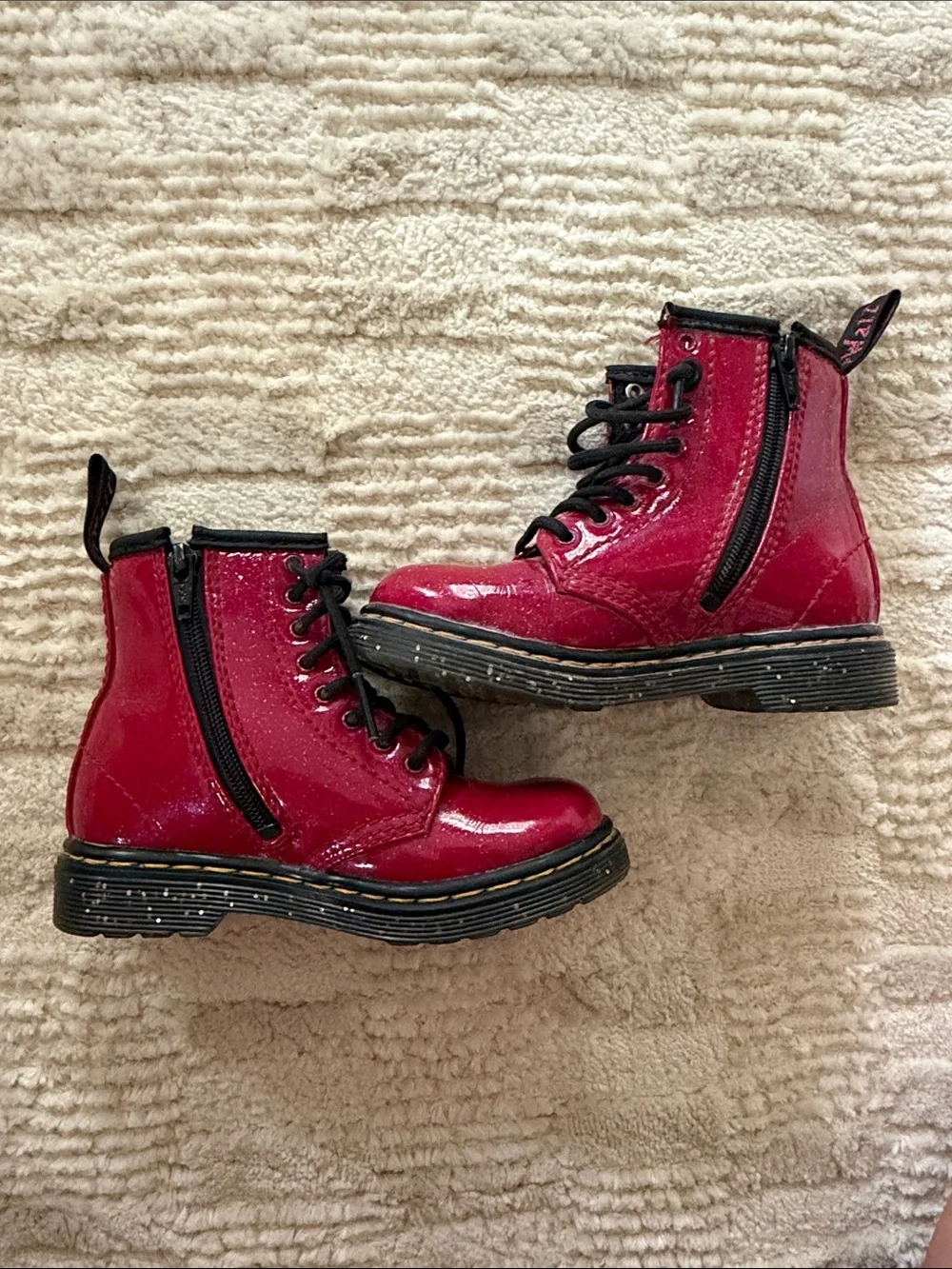 Dr. Martens Kids Red Patent Lace-Up Combat Boots